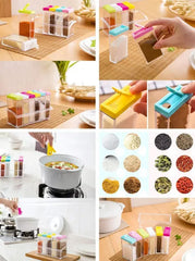 Spice Jars Dispenser Masala Rack Easy Flow Storage Crystal Seasoning Box Multicolour Set of 6