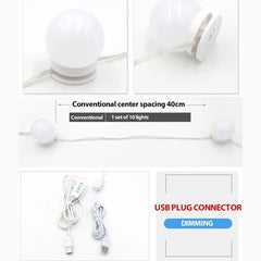 10-Bulb LED Vanity Mirror Light Kit | 3 Light Modes, USB Powered