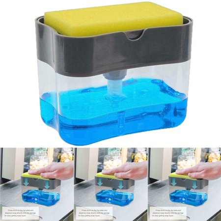 2-in-1 Soap Dispenser with Sponge Holder for Kitchen Sink