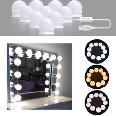 10-Bulb LED Vanity Mirror Light Kit | 3 Light Modes, USB Powered