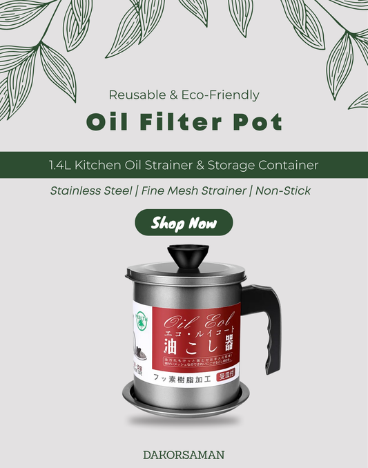 Kitchen Oil Filter Pot 1.4L | Reusable Cooking Oil Strainer & Storage Container